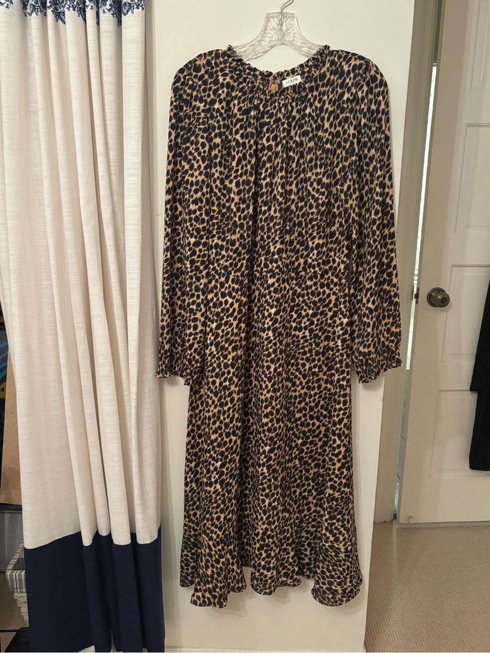 J. Crew Leopard Print Long Sleeve Midi Dress - Brown & Black